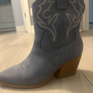 Soda Denim blue Western Heeled Boots